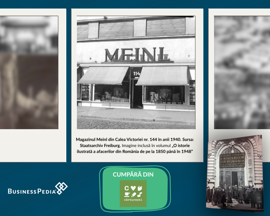 Julius Meinl magazine in București - comerțul în perioada interbelică, istoria ilustrata a afacerilor Romania, cartile Businesspedia